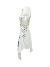 MARINE SERRE - Knee Length Dress with Print and Short Sleeves - White - LIDIASHOPPING® - Official Website