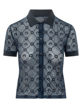 MARINE SERRE - Flock Polo Shirt a Maniche Corte - Blu - LIDIASHOPPING® - Official Website