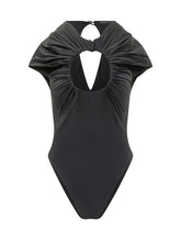 MARINE SERRE - Costume Intero con Drappeggio - Nero - LIDIASHOPPING® - Official Website