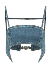 MARINE SERRE - Top Bra in Denim con Spalline e Chiusura Frontale - Blu - LIDIASHOPPING® - Official Website