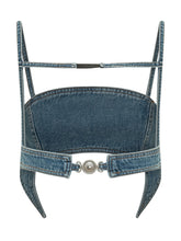 MARINE SERRE - Top Bra in Denim con Spalline e Chiusura Frontale - Blu - LIDIASHOPPING® - Official Website