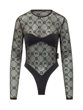 MARINE SERRE - Long Sleeve Embroidered Tulle Bodysuit - Black - LIDIASHOPPING® - Official Website