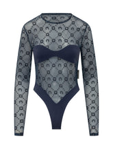 MARINE SERRE - Long Sleeve Embroidered Tulle Bodysuit - Blue - LIDIASHOPPING® - Official Website