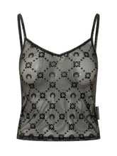 MARINE SERRE - Top con Spalline in Tulle Moonogram - Nero - LIDIASHOPPING® - Official Website