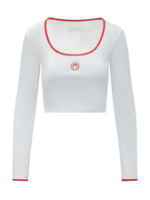 MARINE SERRE - Long Sleeve T-shirt with Round Neck and Embroidered Logo - White - LIDIASHOPPING® - Official Website