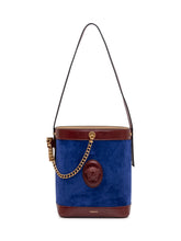VERSACE - Small Leather and Suede Bucket Bag - Blue - LIDIASHOPPING® - Official Website