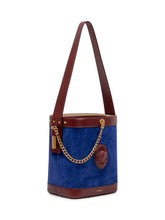 VERSACE - Small Leather and Suede Bucket Bag - Blue - LIDIASHOPPING® - Official Website