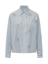 DES PHEMMES - Striped Shirt with Embellishments - Blue - LIDIASHOPPING® - Official Website