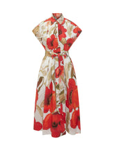 SARA ROKA - Floral Belted Midi Dress - Red - LIDIASHOPPING® - Official Website