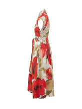 SARA ROKA - Floral Belted Midi Dress - Red - LIDIASHOPPING® - Official Website