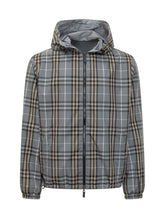 BURBERRY - Jacket with Hood and Check Pattern - Blue - LIDIASHOPPING® - Official Website
