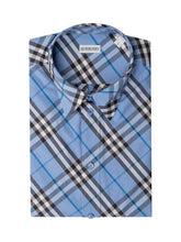 BURBERRY - Camicia Robert a Maniche Corte Check - Blu | Lidia Shopping | Official Website