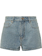 SELF-PORTRAIT - Shorts in Denim con Texture Effetto Croco - Blu - LIDIASHOPPING® - Official Website