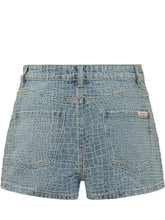 SELF-PORTRAIT - Shorts in Denim con Texture Effetto Croco - Blu - LIDIASHOPPING® - Official Website