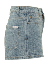 SELF-PORTRAIT - Shorts in Denim con Texture Effetto Croco - Blu - LIDIASHOPPING® - Official Website