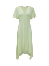 STELLA MCCARTNEY - Satin Dress with V-Neck - Green - LIDIASHOPPING® - Official Website