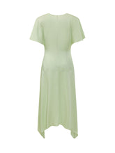 STELLA MCCARTNEY - Satin Dress with V-Neck - Green - LIDIASHOPPING® - Official Website