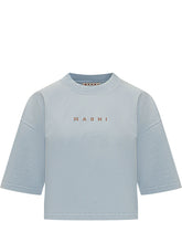 MARNI - Cropped T-Shirt with Embroidered Logo - Blue - LIDIASHOPPING® - Official Website