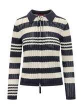 QUILISIA - Polo Cardigan with Striped Openwork Knit - Blue - LIDIASHOPPING® - Official Website