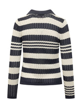 QUILISIA - Polo Cardigan with Striped Openwork Knit - Blue - LIDIASHOPPING® - Official Website