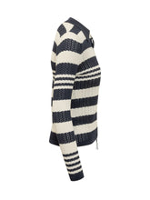 QUILISIA - Polo Cardigan with Striped Openwork Knit - Blue - LIDIASHOPPING® - Official Website