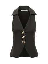 SIMONA CORSELLINI - Sleeveless Top with Lapel Collar and Buttons - Black - LIDIASHOPPING® - Official Website