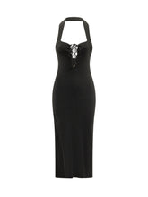 AKEP - Abito Lungo con Spalline e Allacciatura Frontale - Nero - LIDIASHOPPING® - Official Website