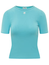 COURREGES - Contrast Logo T-shirt - Blue - LIDIASHOPPING® - Official Website
