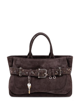OSOI - Suede Leather Tote Bag with Studded Belt - Brown - LIDIASHOPPING® - Official Website