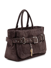 OSOI - Suede Leather Tote Bag with Studded Belt - Brown - LIDIASHOPPING® - Official Website