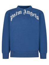 PALM ANGELS KIDS - Crewneck Sweatshirt with Logo - Blue - LIDIASHOPPING® - Official Website