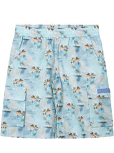 PALM ANGELS KIDS - Cargo Shorts with Palm Print - Blue - LIDIASHOPPING® - Official Website