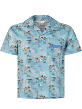 PALM ANGELS KIDS - Bowling Shirt with Palm Print - Blue - LIDIASHOPPING® - Official Website