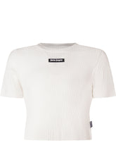 PALM ANGELS KIDS - Ribbed Baby T-shirt with Logo - White - LIDIASHOPPING® - Official Website