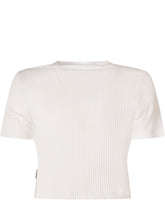PALM ANGELS KIDS - Ribbed Baby T-shirt with Logo - White - LIDIASHOPPING® - Official Website