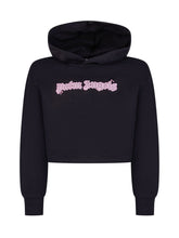 PALM ANGELS KIDS - Felpa con Cappuccio Crop con Logo Applicato - Nero - LIDIASHOPPING® - Official Website