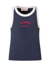 MC2 SAINT BARTH - Top Senza Maniche in Maglia a Coste con Ricamo - Blu - LIDIASHOPPING® - Official Website