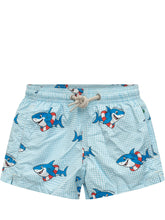 MC2 SAINT BARTH - Jean Swim Shorts with Shark Print - Blue - LIDIASHOPPING® - Official Website