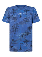 GUESS KIDS - Oversize Short Sleeve T-shirt with Tropical Print - Blue - LIDIASHOPPING® - Official Website