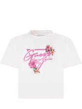 GUESS KIDS - Floral Print Crop T-shirt - White - LIDIASHOPPING® - Official Website