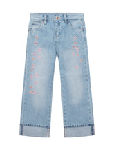 GUESS KIDS - Palazzo Jeans with Floral Embroidery - Blue - LIDIASHOPPING® - Official Website