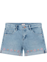 GUESS KIDS - Rigid Denim Shorts with Floral Embroidery - Blue - LIDIASHOPPING® - Official Website