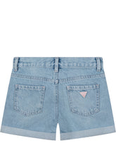 GUESS KIDS - Rigid Denim Shorts with Floral Embroidery - Blue - LIDIASHOPPING® - Official Website