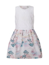 GUESS KIDS - Sleeveless Mixed Fabric Dress with Tropical Print - White - LIDIASHOPPING® - Official Website