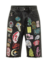 KIDSUPER - Bermuda Denim Shorts with Patches - Black - LIDIASHOPPING® - Official Website