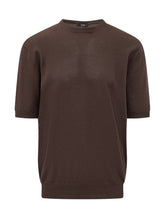 HOSIO - Maglia Girocollo Maniche Corte Traforata - Marrone - LIDIASHOPPING® - Official Website
