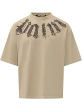 PALM ANGELS - Loose T-shirt with Neck Logo - Beige - LIDIASHOPPING® - Official Website