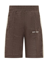 PALM ANGELS - Shorts with Elasticated Waist and Logo - Brown - LIDIASHOPPING® - Official Website