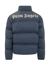 PALM ANGELS - Down Jacket High Neck Zip with Logo - Blue - LIDIASHOPPING® - Official Website