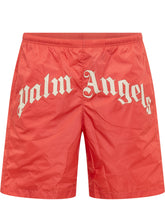 PALM ANGELS - Costume da Bagno con Logo Curvo - Rosso - LIDIASHOPPING® - Official Website
